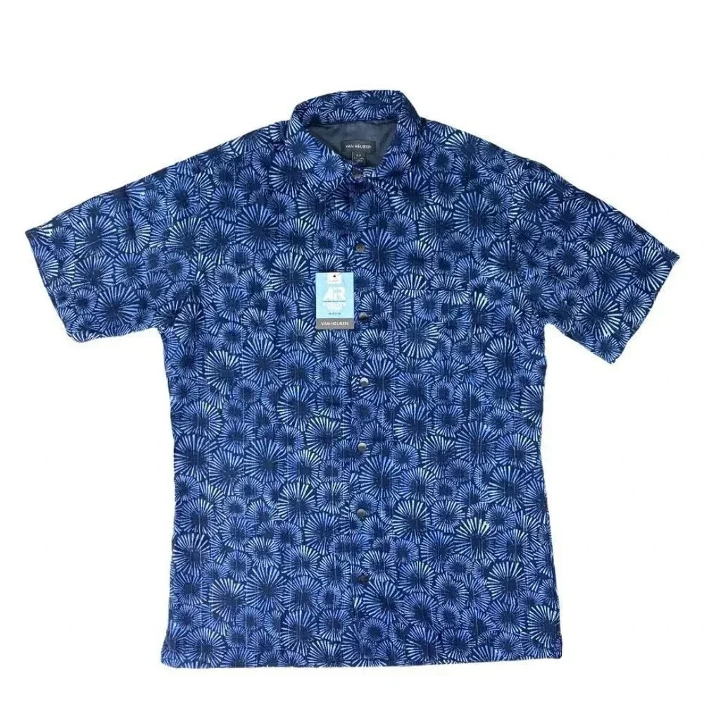 Van Heusen Poly Tropical Print Shirt Sunburst Men's Size S - Picture 2 of 10